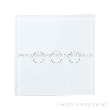 New Crystal Touch Wall Switch, 3 Gang White Glass with LED Indicator and OEM/ODM Orders Welcomed